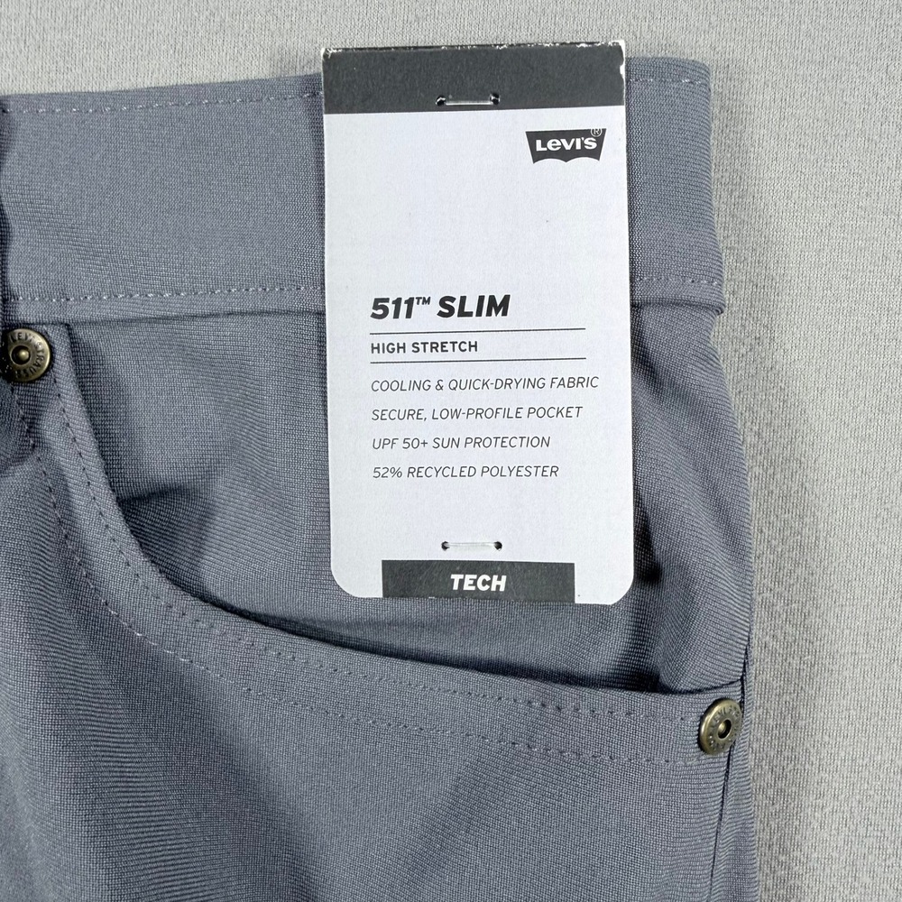 Levi's Mens 32x32 Grey Polyester Blend 511 Slim Tech Stretch Cooling Pants New - Picture 8 of 12